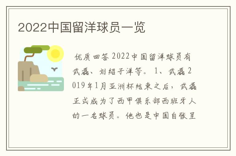 2022中国留洋球员一览