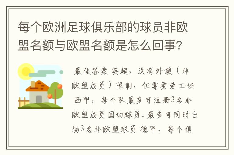 每个欧洲足球俱乐部的球员非欧盟名额与欧盟名额是怎么回事？