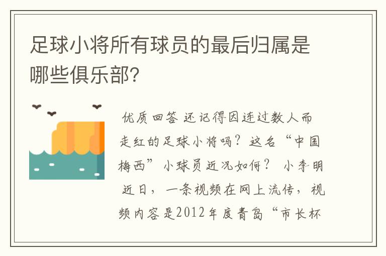 足球小将所有球员的最后归属是哪些俱乐部？