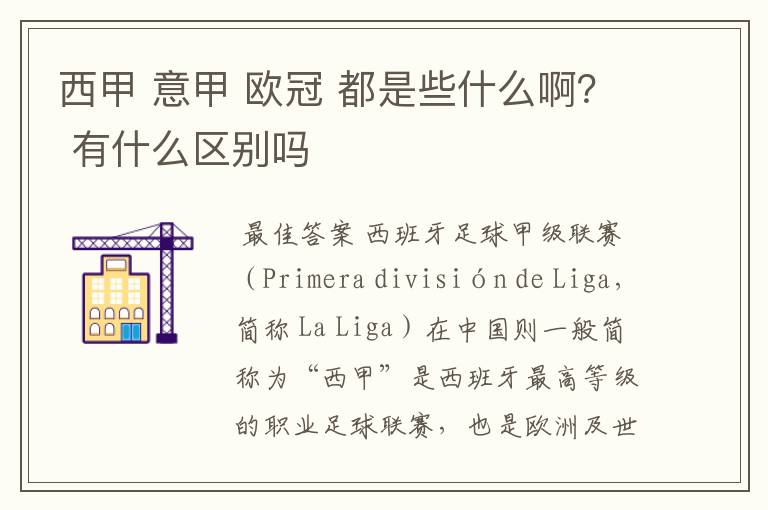 西甲 意甲 欧冠 都是些什么啊？ 有什么区别吗