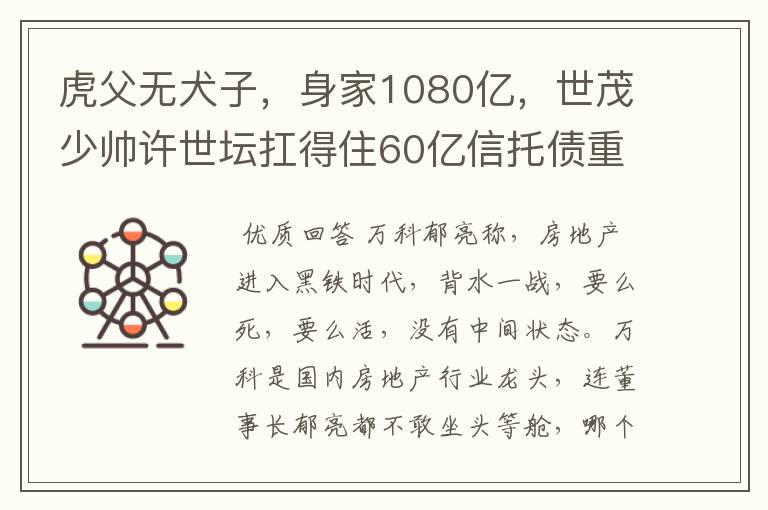 虎父无犬子，身家1080亿，世茂少帅许世坛扛得住60亿信托债重压？