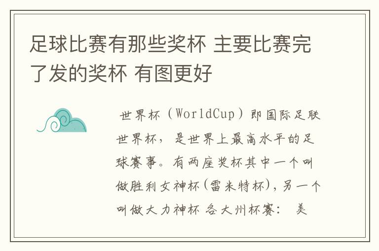 足球比赛有那些奖杯 主要比赛完了发的奖杯 有图更好