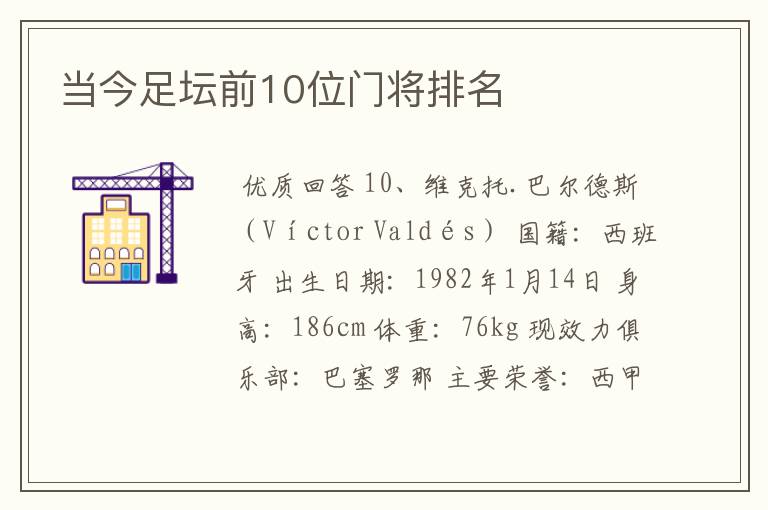 当今足坛前10位门将排名