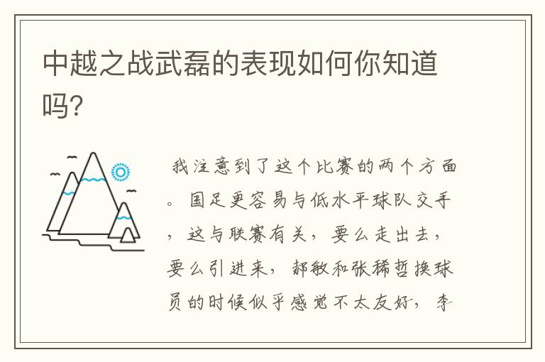 中越之战武磊的表现如何你知道吗？