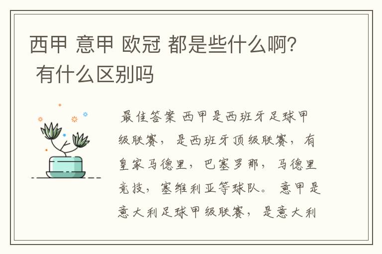 西甲 意甲 欧冠 都是些什么啊？ 有什么区别吗