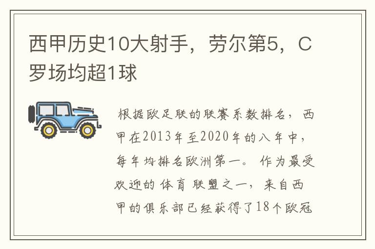 西甲历史10大射手，劳尔第5，C罗场均超1球