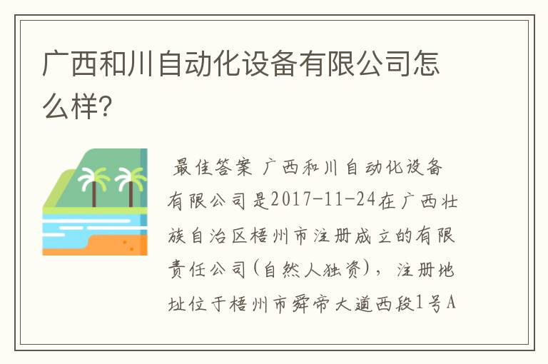 广西和川自动化设备有限公司怎么样？