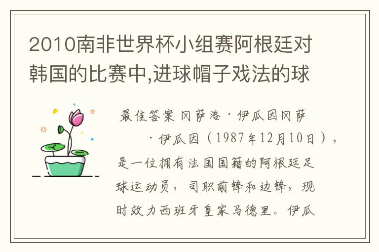 2010南非世界杯小组赛阿根廷对韩国的比赛中,进球帽子戏法的球员是谁