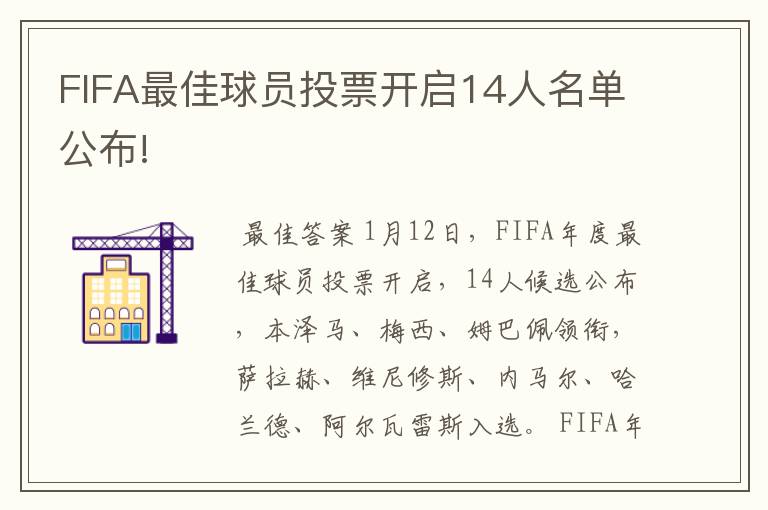 FIFA最佳球员投票开启14人名单公布!