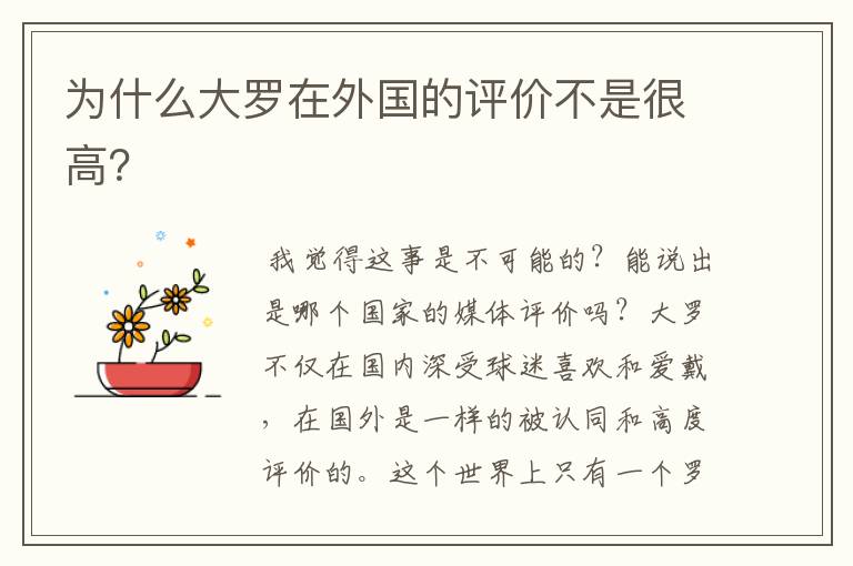 为什么大罗在外国的评价不是很高？