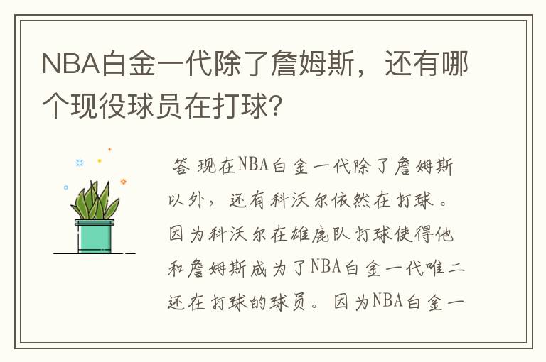 NBA白金一代除了詹姆斯，还有哪个现役球员在打球？