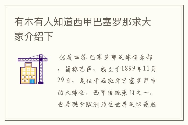 有木有人知道西甲巴塞罗那求大家介绍下