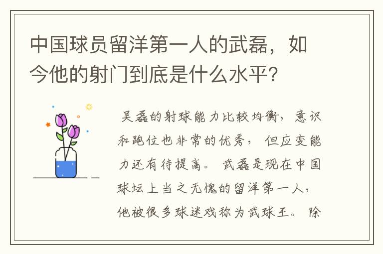 中国球员留洋第一人的武磊，如今他的射门到底是什么水平？