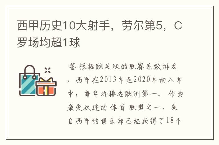 西甲历史10大射手，劳尔第5，C罗场均超1球