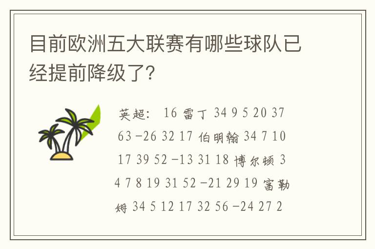 目前欧洲五大联赛有哪些球队已经提前降级了？