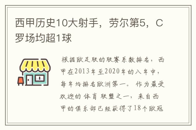 西甲历史10大射手，劳尔第5，C罗场均超1球