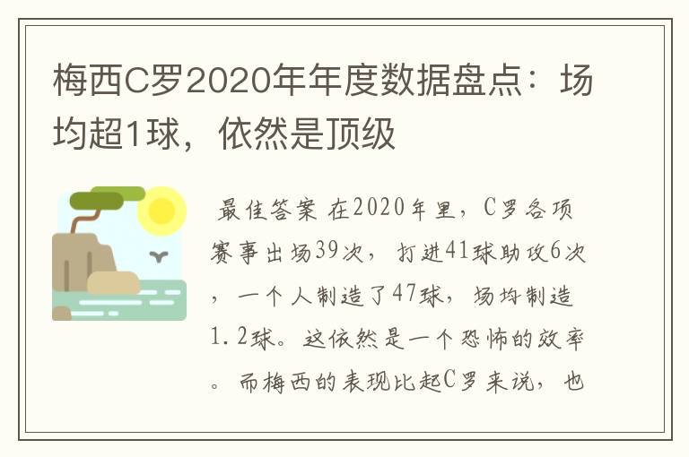 梅西C罗2020年年度数据盘点：场均超1球，依然是顶级