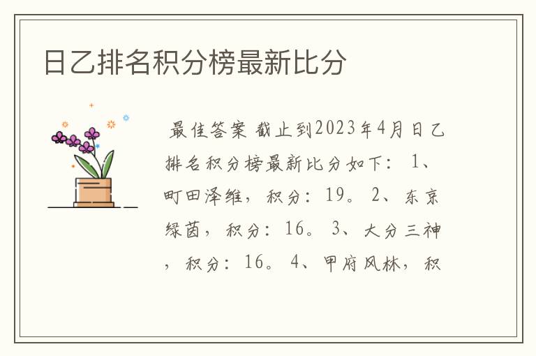 日乙排名积分榜最新比分