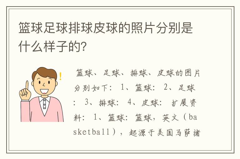 篮球足球排球皮球的照片分别是什么样子的？