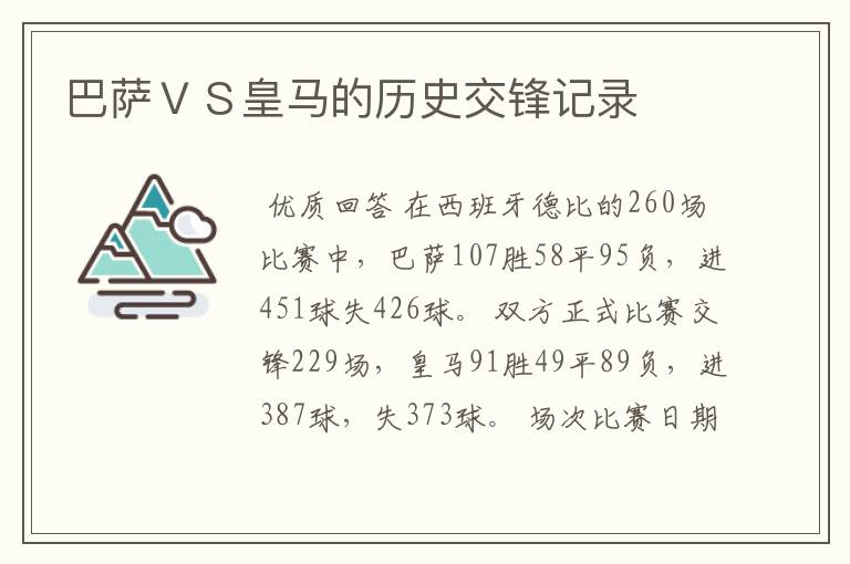 巴萨ＶＳ皇马的历史交锋记录