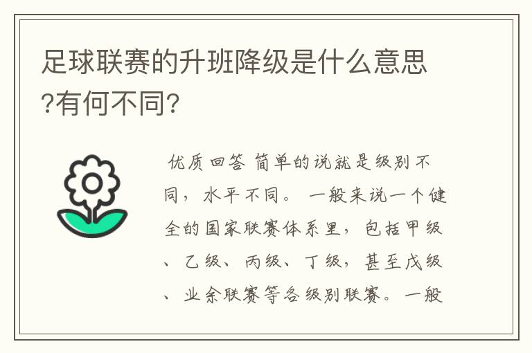 足球联赛的升班降级是什么意思?有何不同?