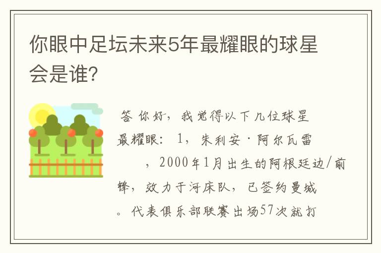 你眼中足坛未来5年最耀眼的球星会是谁？