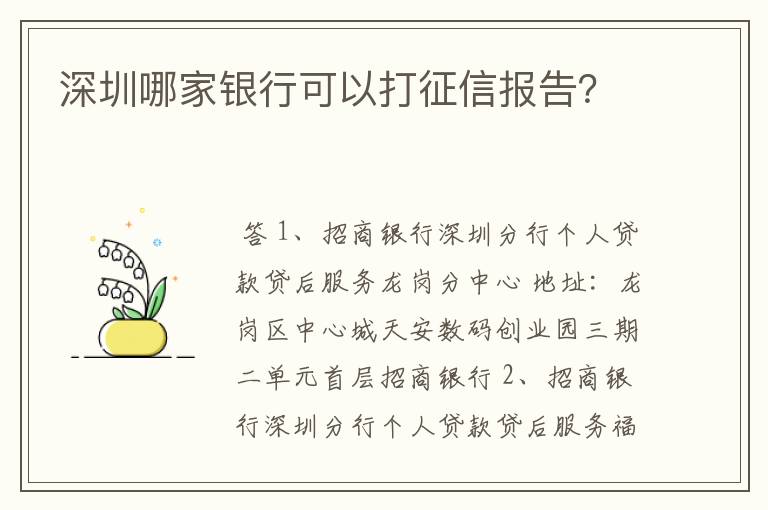 深圳哪家银行可以打征信报告？