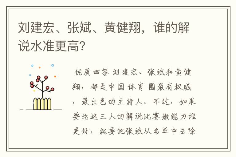 刘建宏、张斌、黄健翔，谁的解说水准更高？