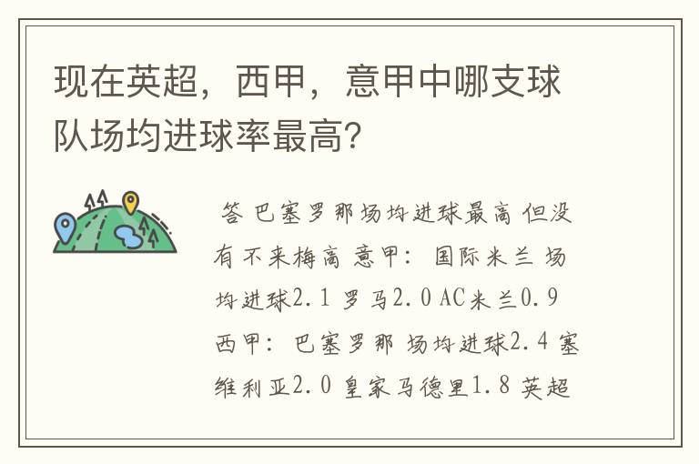 现在英超，西甲，意甲中哪支球队场均进球率最高？