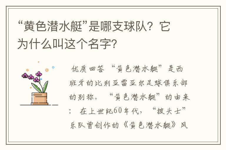 “黄色潜水艇”是哪支球队？它为什么叫这个名字？