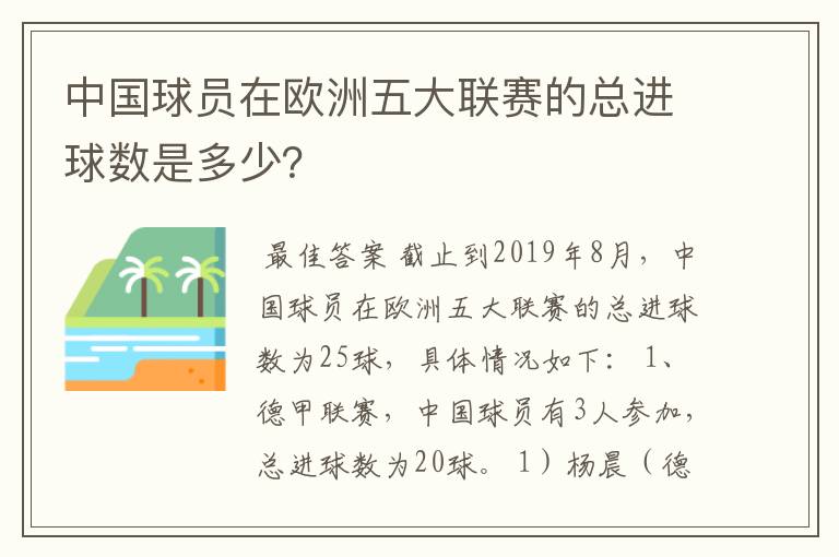 中国球员在欧洲五大联赛的总进球数是多少？