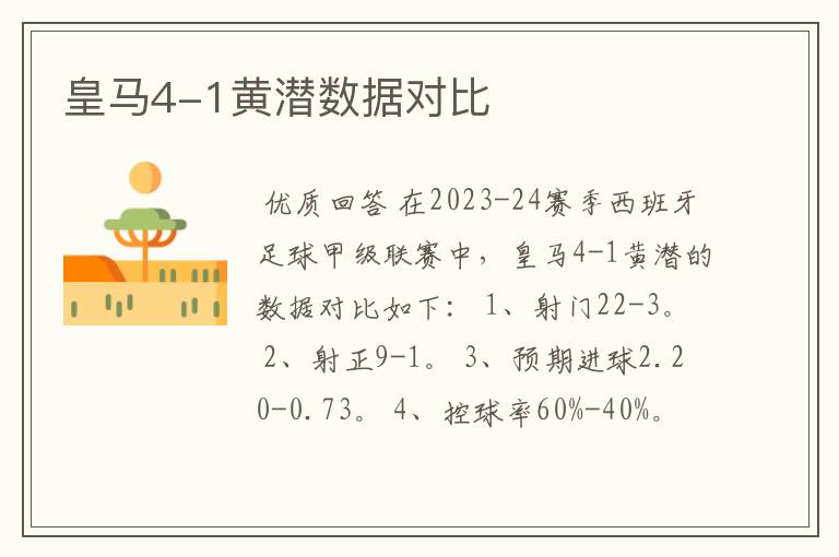 皇马4-1黄潜数据对比