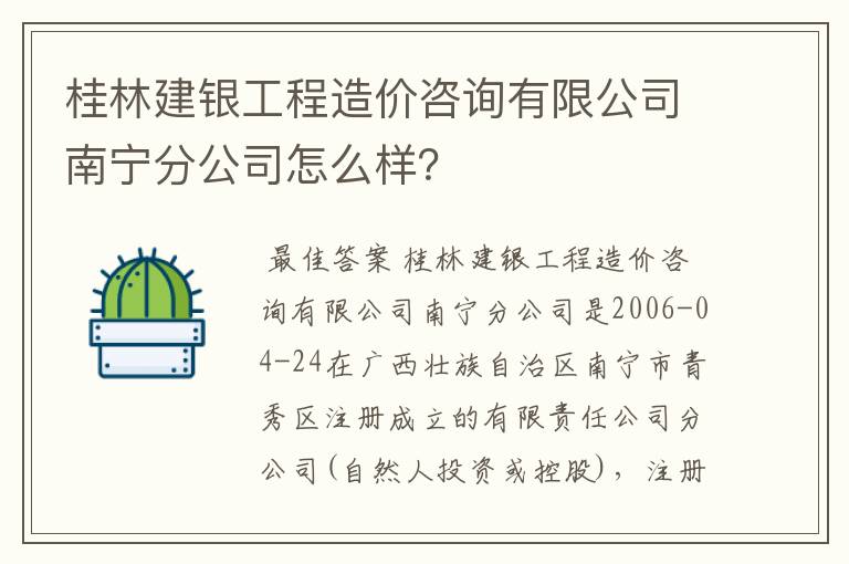 桂林建银工程造价咨询有限公司南宁分公司怎么样？