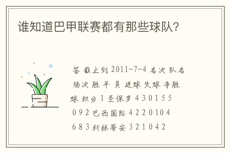 谁知道巴甲联赛都有那些球队？