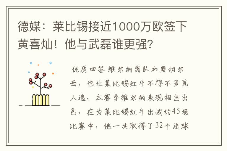 德媒：莱比锡接近1000万欧签下黄喜灿！他与武磊谁更强？