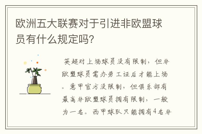 欧洲五大联赛对于引进非欧盟球员有什么规定吗？