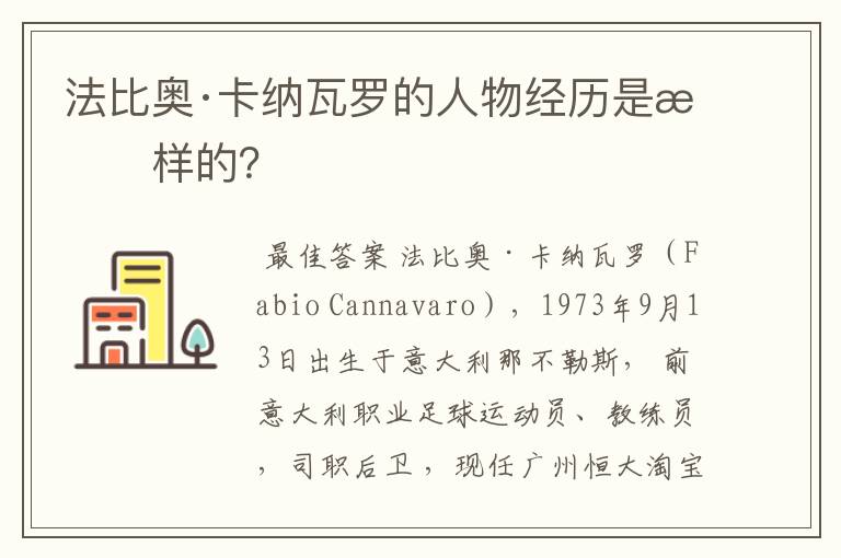 法比奥·卡纳瓦罗的人物经历是怎样的？