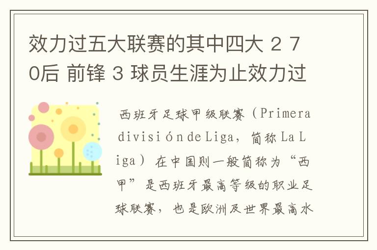 效力过五大联赛的其中四大 2 70后 前锋 3 球员生涯为止效力过8支球队 4 其中一联赛拿过联赛冠军 5 欧冠冠