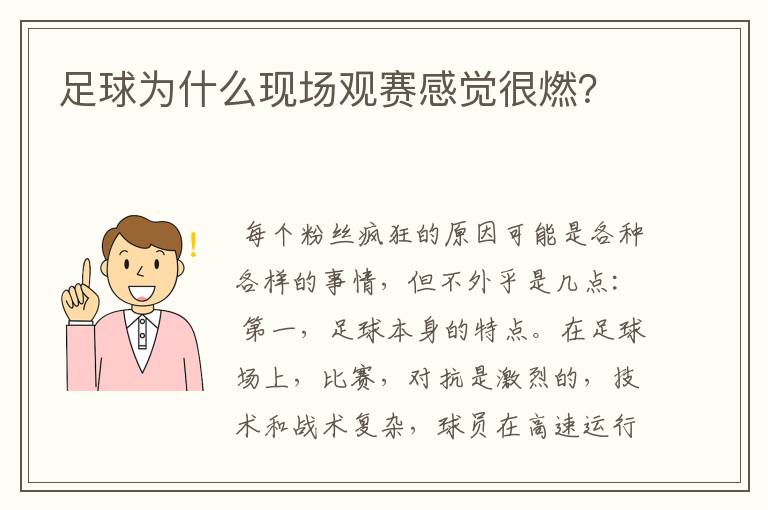 足球为什么现场观赛感觉很燃？