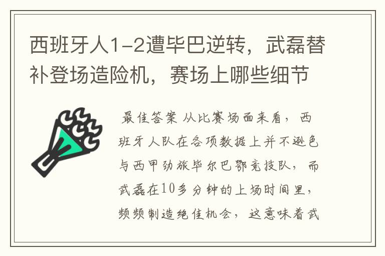 西班牙人1-2遭毕巴逆转，武磊替补登场造险机，赛场上哪些细节值得关注？