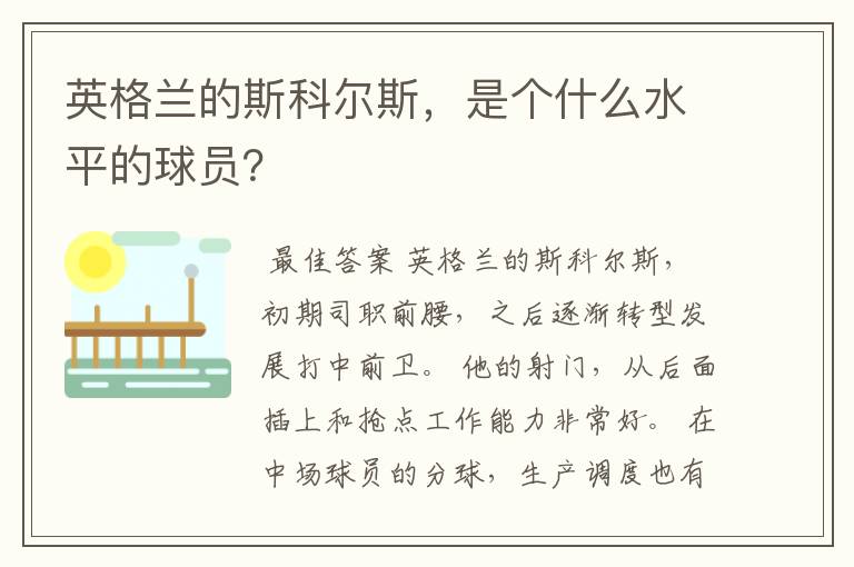 英格兰的斯科尔斯，是个什么水平的球员？