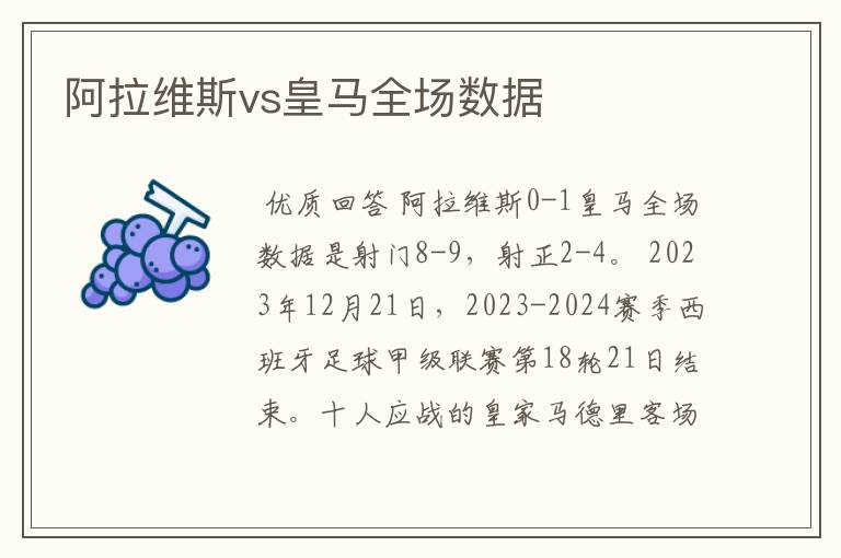 阿拉维斯vs皇马全场数据