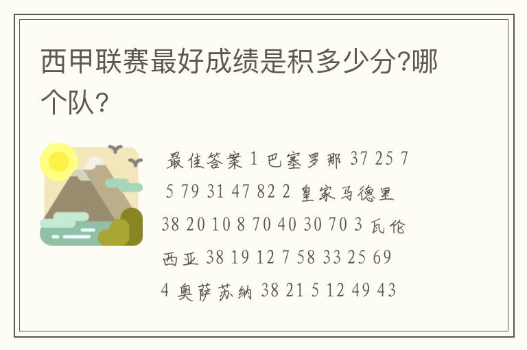 西甲联赛最好成绩是积多少分?哪个队?