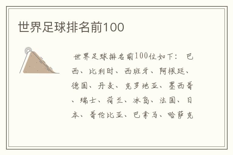 世界足球排名前100