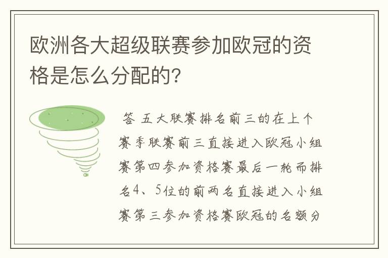 欧洲各大超级联赛参加欧冠的资格是怎么分配的?