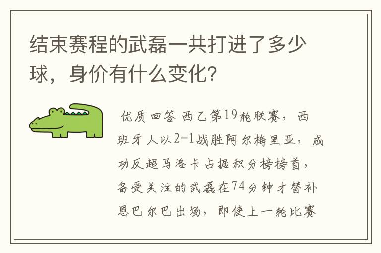 结束赛程的武磊一共打进了多少球，身价有什么变化？