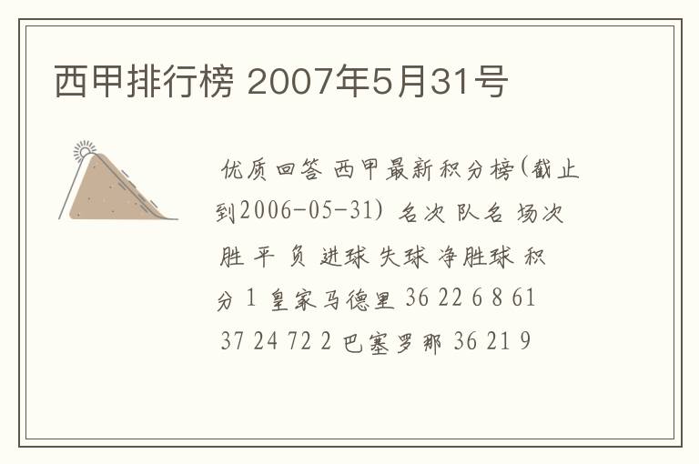 西甲排行榜 2007年5月31号