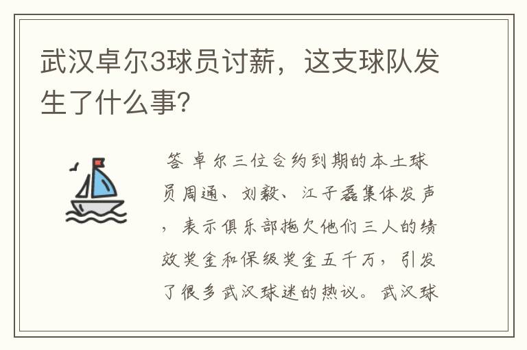 武汉卓尔3球员讨薪，这支球队发生了什么事？