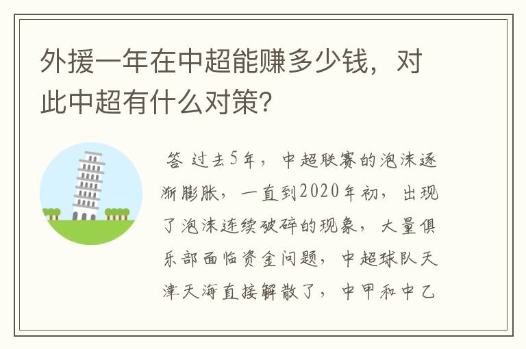 外援一年在中超能赚多少钱，对此中超有什么对策？