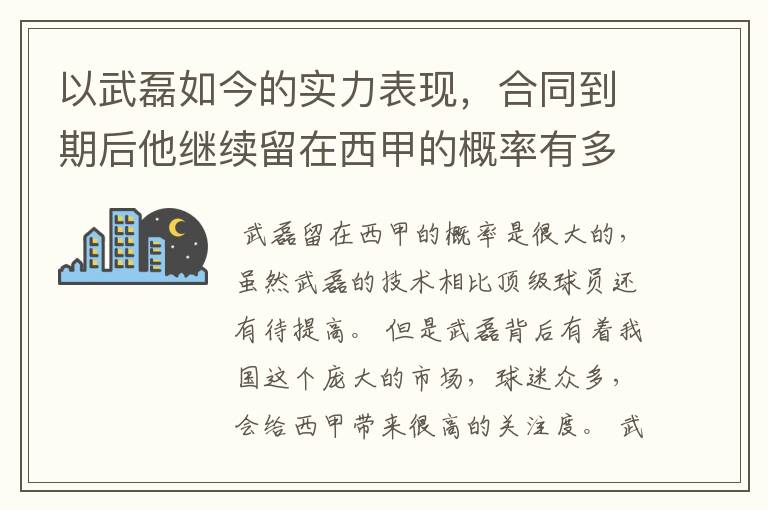 以武磊如今的实力表现，合同到期后他继续留在西甲的概率有多高？